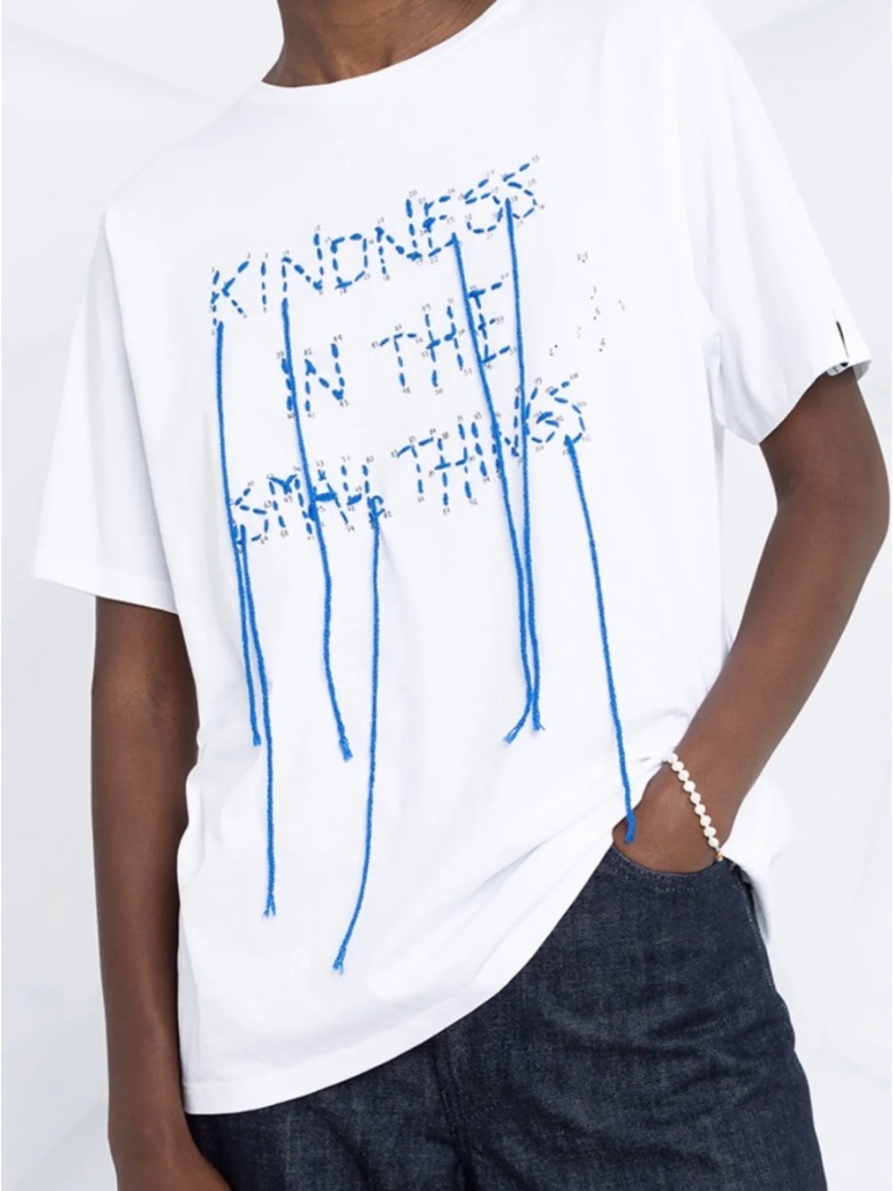 Golden Goose White Short-Sleeve Tee with Blue Embroidered Detail